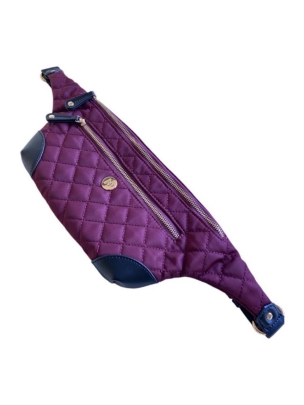 Quilted Purple Crossbody Belt Bag with Gold Accent